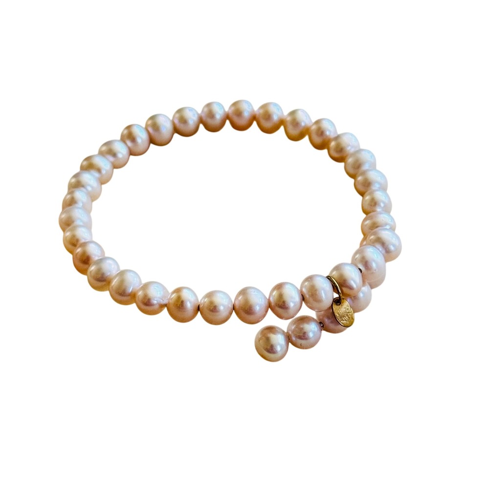 VtG Freshwater Pearl Genuine Flexible Coil Bracelet Pink Beaded 925 Sterling